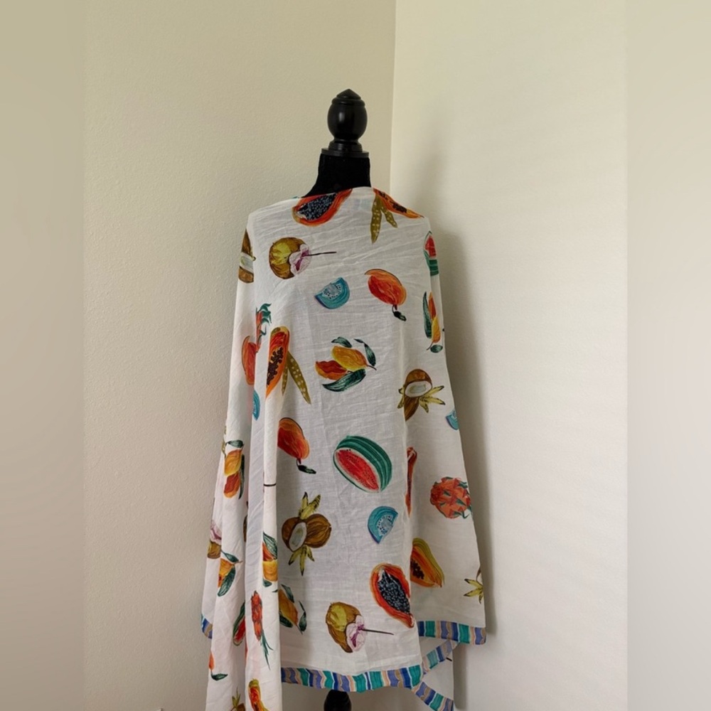 Calypso St. Barth White Scarf with Colorful Fruit Print